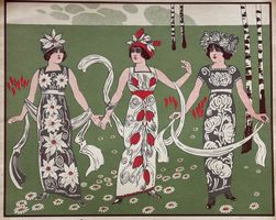 Antike Musiknoten, Frühlings-Blumen, Jugendstil, Litho, 1900