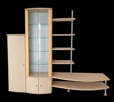 Wohnwand Set mit Vitrine und Sideboard helles Holz