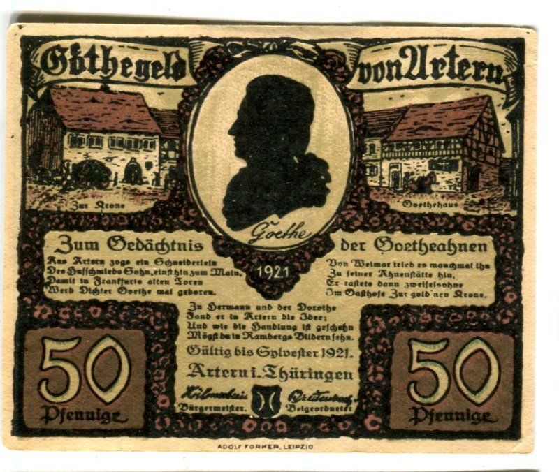 Banconote: Notgeld "50 Pfennig. Artern 1921" – Usato da Basel venduto da Butsch5 1