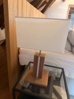 Tischlampe Holz Lampe Stoffschirm weiss rechteckig 
