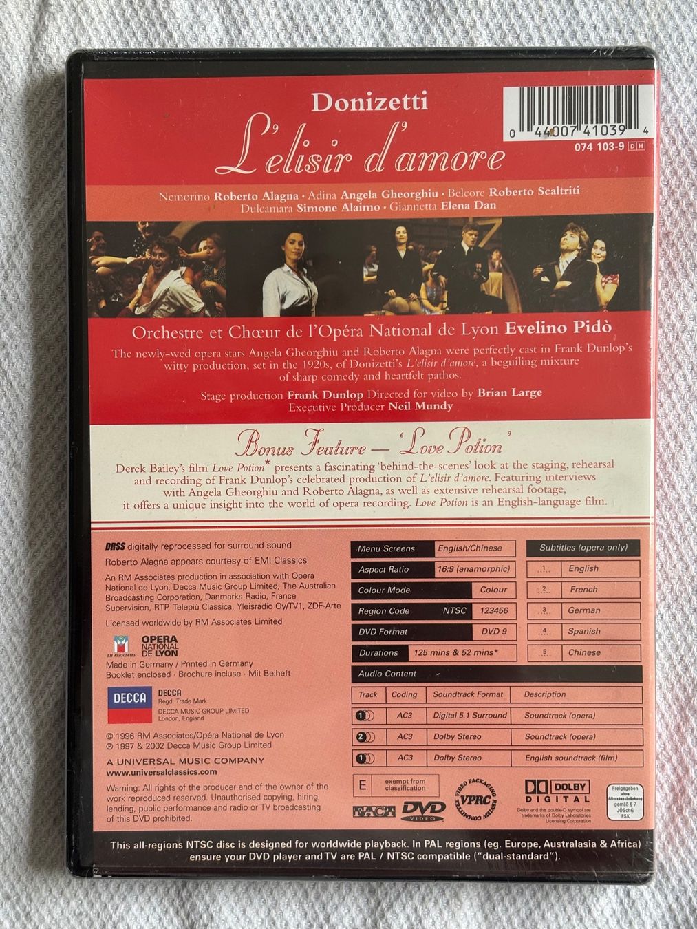 Tutti i DVDs: Doniezzi: L'élisir d'amore – Nuovo e nell'imballaggio originale da Stans venduto da Abukadnezar 1