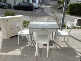 Esstisch mit 4 Stühlen und kleiner Kommode Shabby Chic Stile