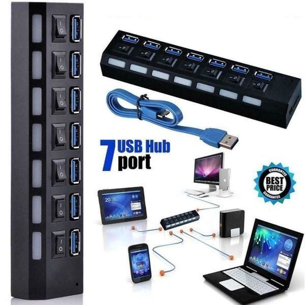 USB 7-Port Hub 3.0 mit Hub-Schaltern und 1