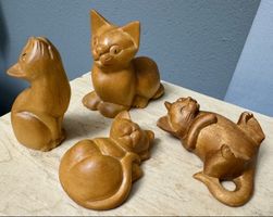 4 x kleine geschnitzte Holzkatze Katze Katzen Holz