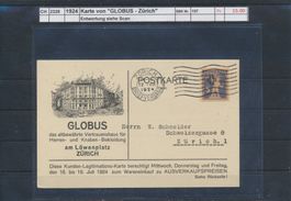 1924 Karte von "GLOBUS - Zürich"
