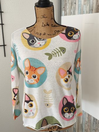 Feinstrick-Pullover, Katzen-Muster von Sa'Sa