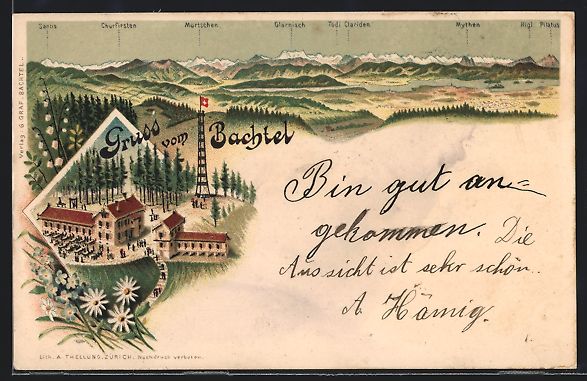 Cartoline postali: Litho Bachtel, Gasthaus Bachtel mit Auss – Usato da Berlin venduto da bartko-reher