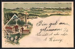Litho Bachtel, Gasthaus Bachtel mit Auss