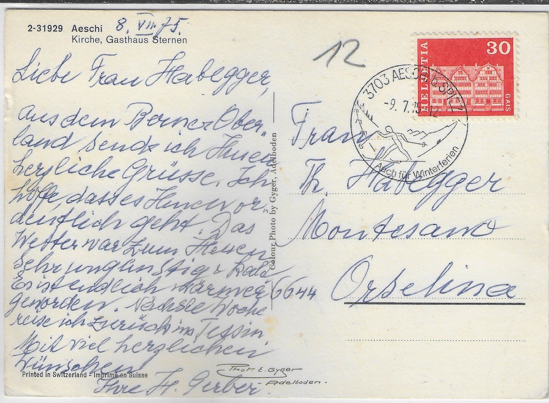 Cartoline postali: Aeschi - Kirche, Gasthaus Sternen – Usato da Ettingen venduto da Kartenplanet 1
