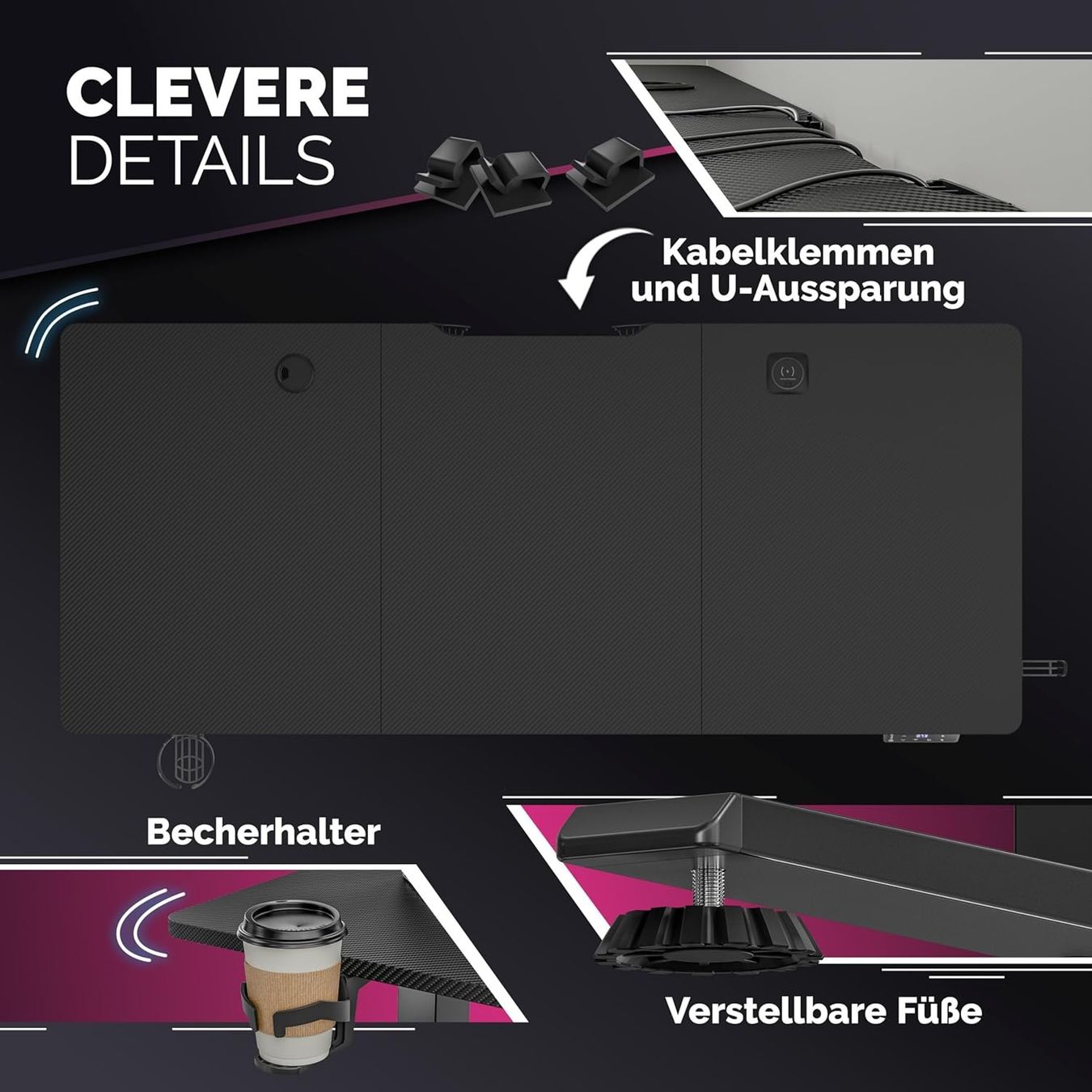 Scrivanie: Gaming Schreibtisch elektrisch 120x60 USB Memory Carbon – Nuovo e nell'imballaggio originale da Bremgarten b. Bern venduto da Meeegasales60 3