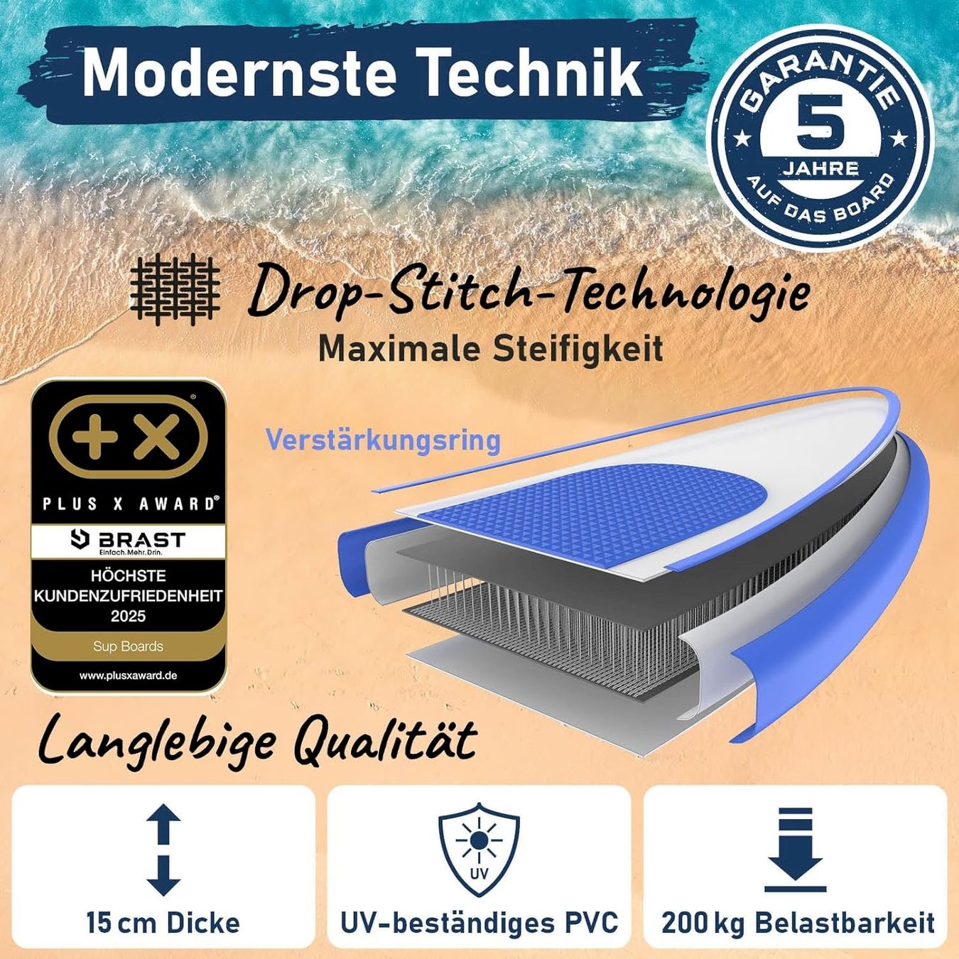 Surf: BRAST SHARK 320 SUP Board max 200kg blau – Neuf avec emballage d'origine à Bottighofen par zaap 2
