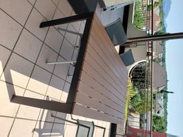 Gartentisch braun Metall Lamellen Holzoptik rechteckig