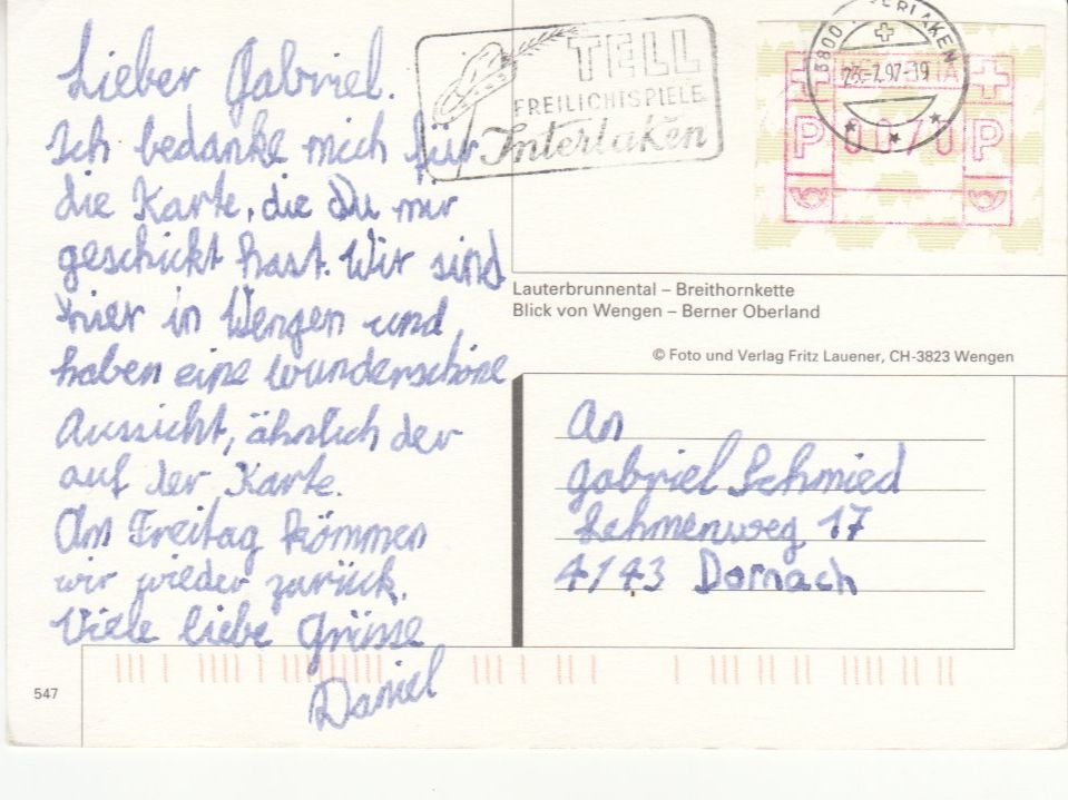Cartoline postali: Lauterbrunnental 1997 – Usato da Bürglen TG venduto da StampGraf 1
