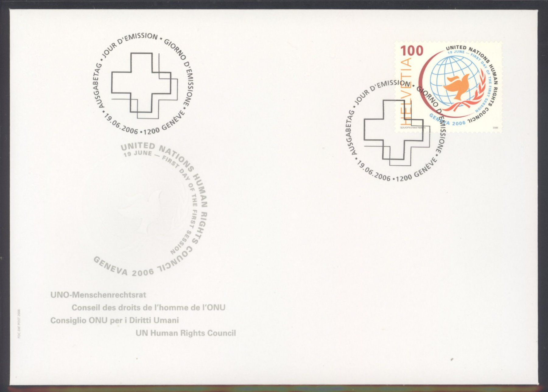 Tutti i francobolli: 2006, FDC, Uno Menschenrechtsrat – Usato da Willisau venduto da Vollstempel