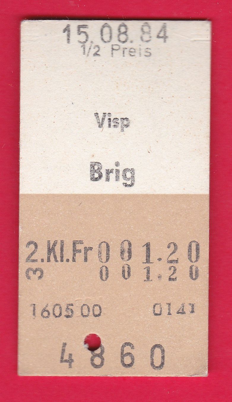 Biglietti: KARTON BILLETT, VISP - BRIG, HALBTAX, 2.KLASSE, EINFACH,1984 – Usato da Oberrieden venduto da Gebirgsstelze