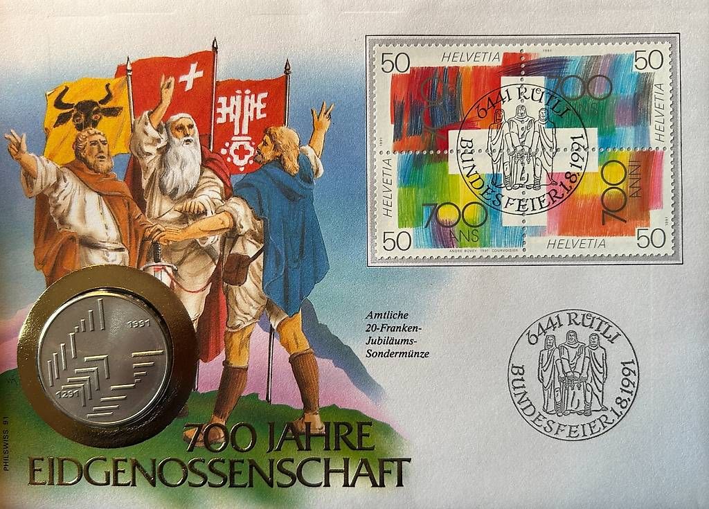 Couverts & Versandtaschen: Lettre pour les 700 ans avec pièce de 20.- – Gebraucht aus Ecublens von achille1954