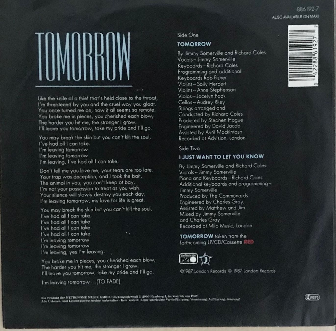 Vinyles: THE COMMUNARDS - TOMORROW – D'occasion à Bussigny par vinyl-pas-cher 1