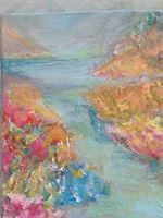 Acrylbild Blumen& Fluss bunte Farben von Hand gemalt,25x30cm