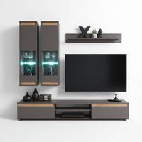 Luxus Wohnwand TV-Ständer Holz Designer Wohnzimmer Grau Mö