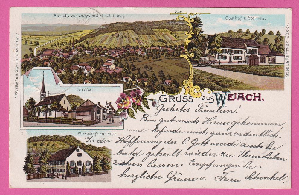 Gruss aus Weiach gel 1903 4-Bild Karte mit Wirtschaft Post (Gebraucht ...