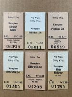 Ab KEMPTEN, 1983 / 1984, 6 alte Bahn Billette, SBB
