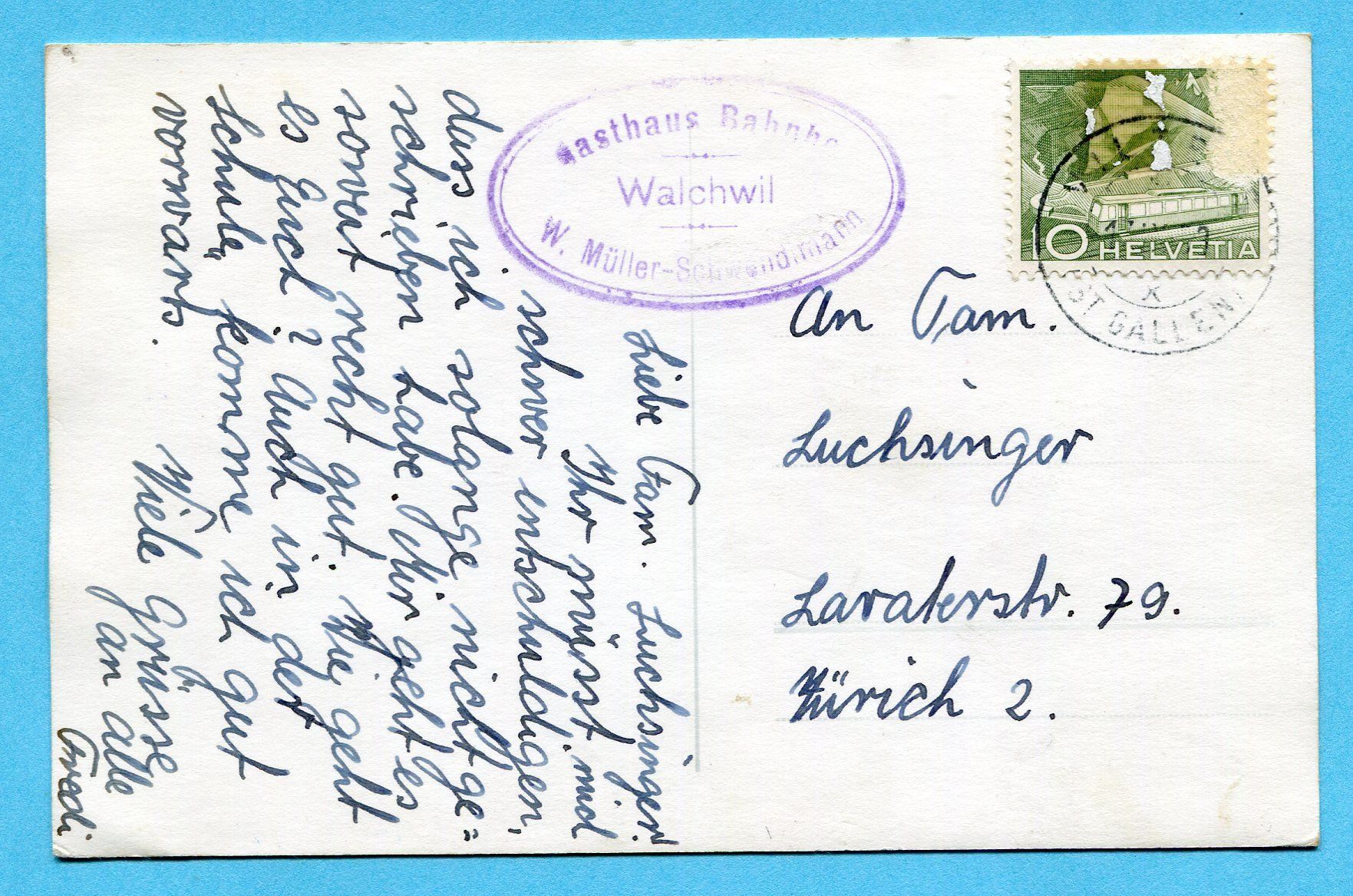 Cartoline postali: Walchwil 1950 - Gasthaus Bahnhof – Usato da Opfikon venduto da Prophila 1