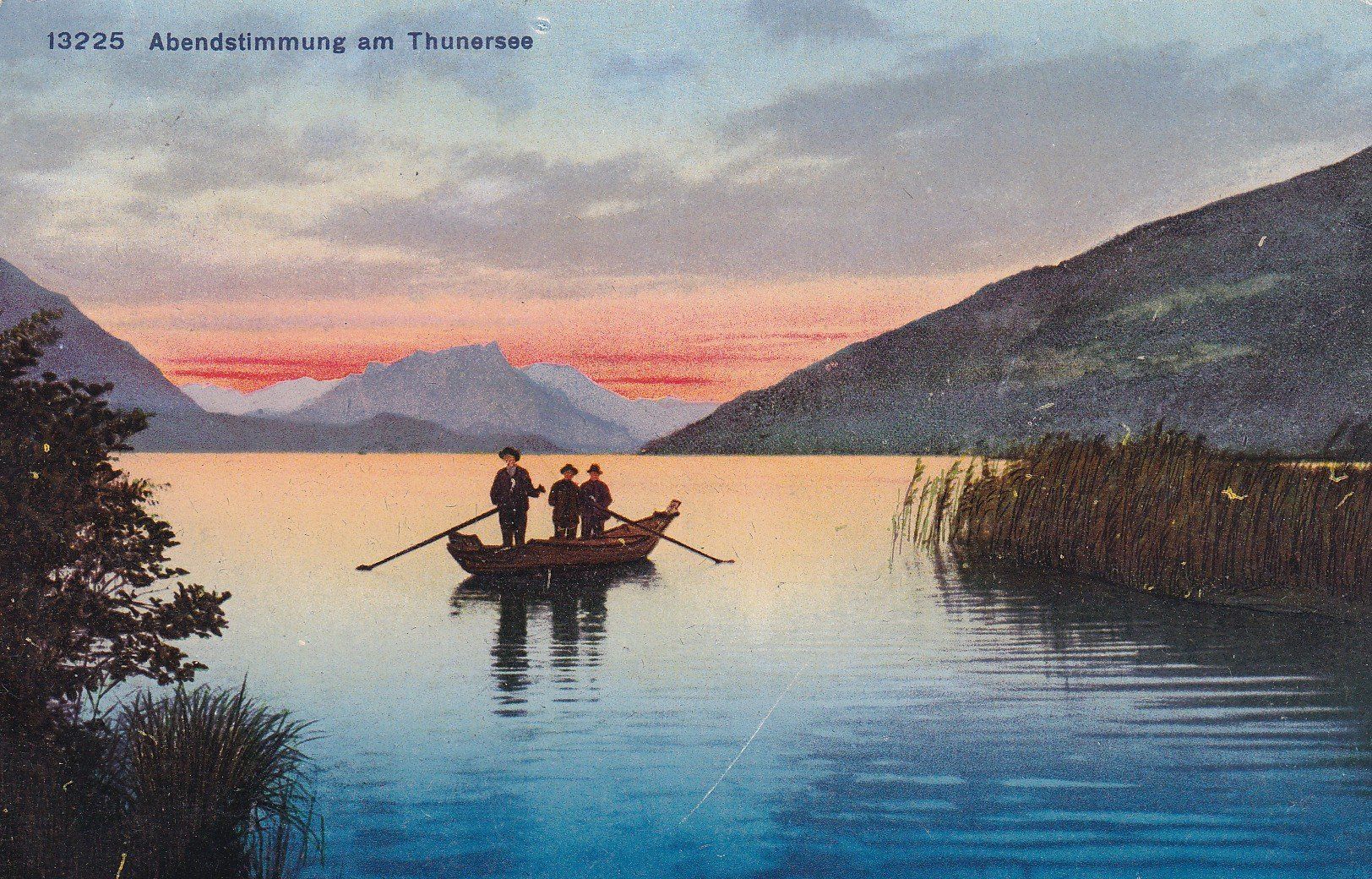 Ansichtskarten: Abendstimmung am Thunersee  1924 – Defekt aus Cormoret von Pascalll2001
