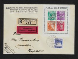 NABA BLOCK ZÜRICH 1934 auf EXPPRESS BRIEF ERSTTAG STEMPEL