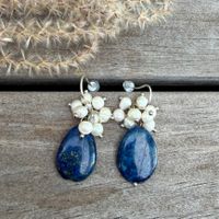 Edle Lapis Lazuli Ohrhänger 925 Silber Ohrhaken Süsswasserpe