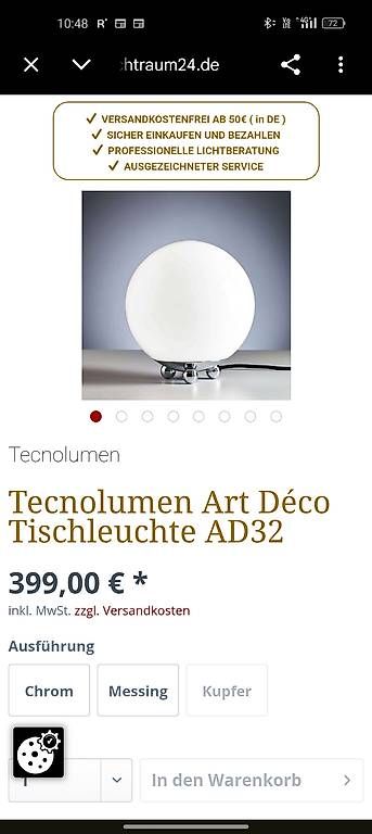 Lampade: Tecnolumen Art Deco Lampe glas/chrome – Usato da Winterthur venduto da style-and-design.zrh 4