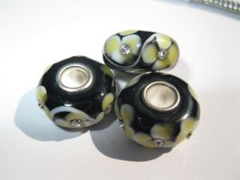 Grosslochperle, Glas Bead schwarz/gelb mit Strass