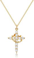 14K vergoldete Halskette mit Krone und Kreuz für Damen,