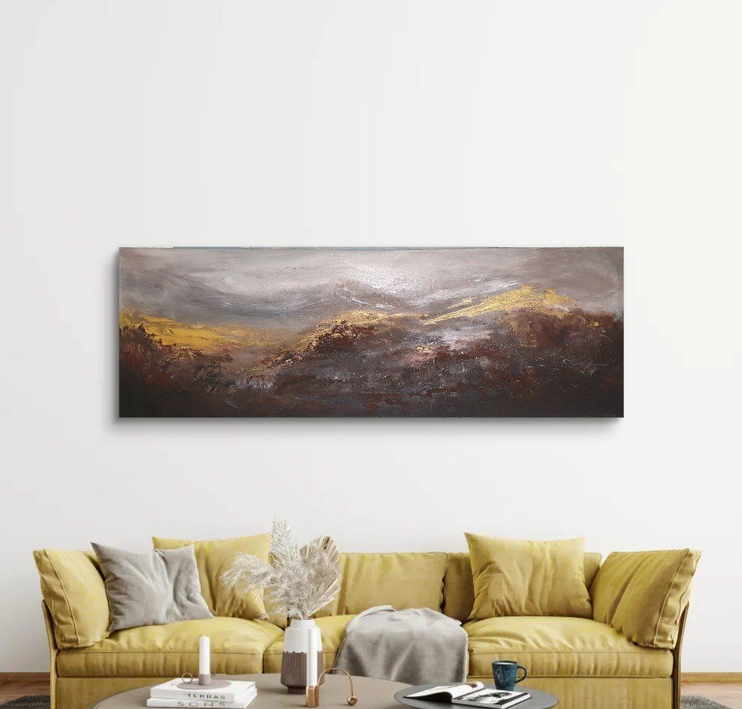 Dipinti: ACRYLBILD 150x50, Bergen, Landschaft mit Gold in Acryl – Nuovo e nell'imballaggio originale da Beinwil am See venduto da Superchance 2