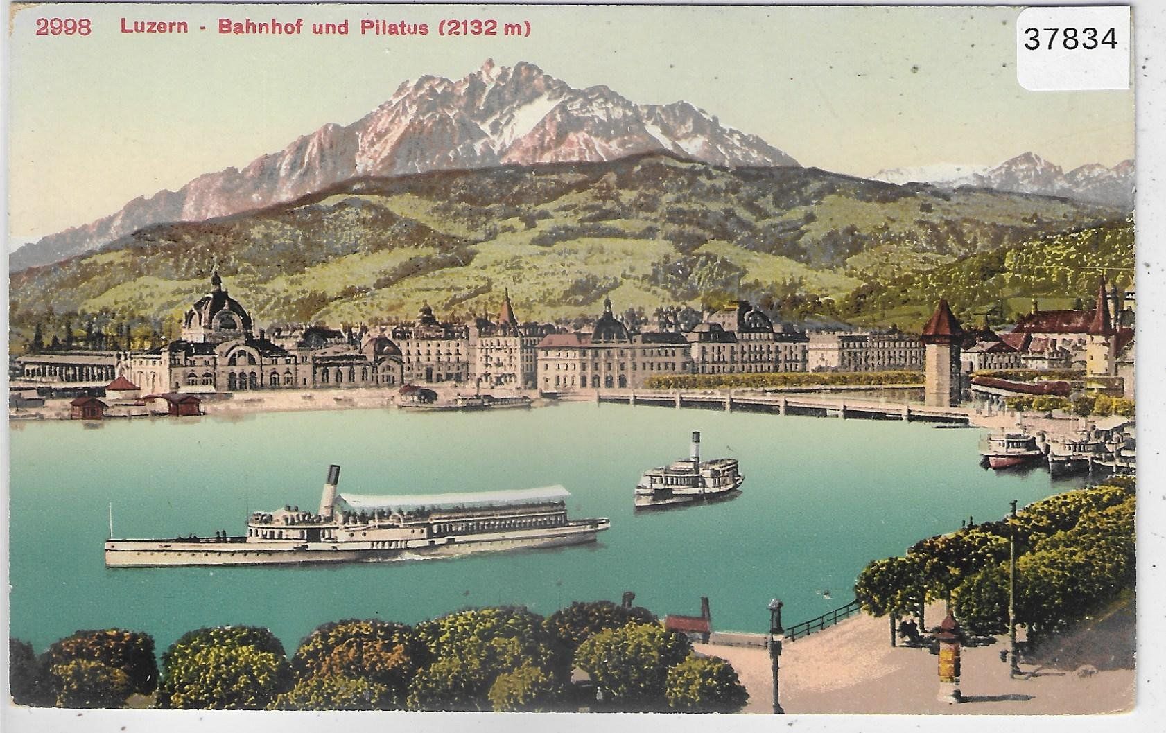Cartoline postali: Luzern - Bahnhof und Pilatus - Dampfschiffe - Litho – Usato da Ettingen venduto da Kartenplanet