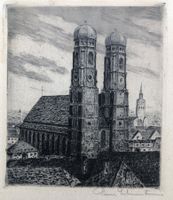 Frauenkirche in München, Lithographie, original handsigniert
