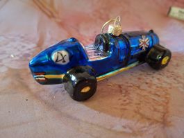 neu: Weihnachtsbaumschmuck Rennwagen blau aus Glas