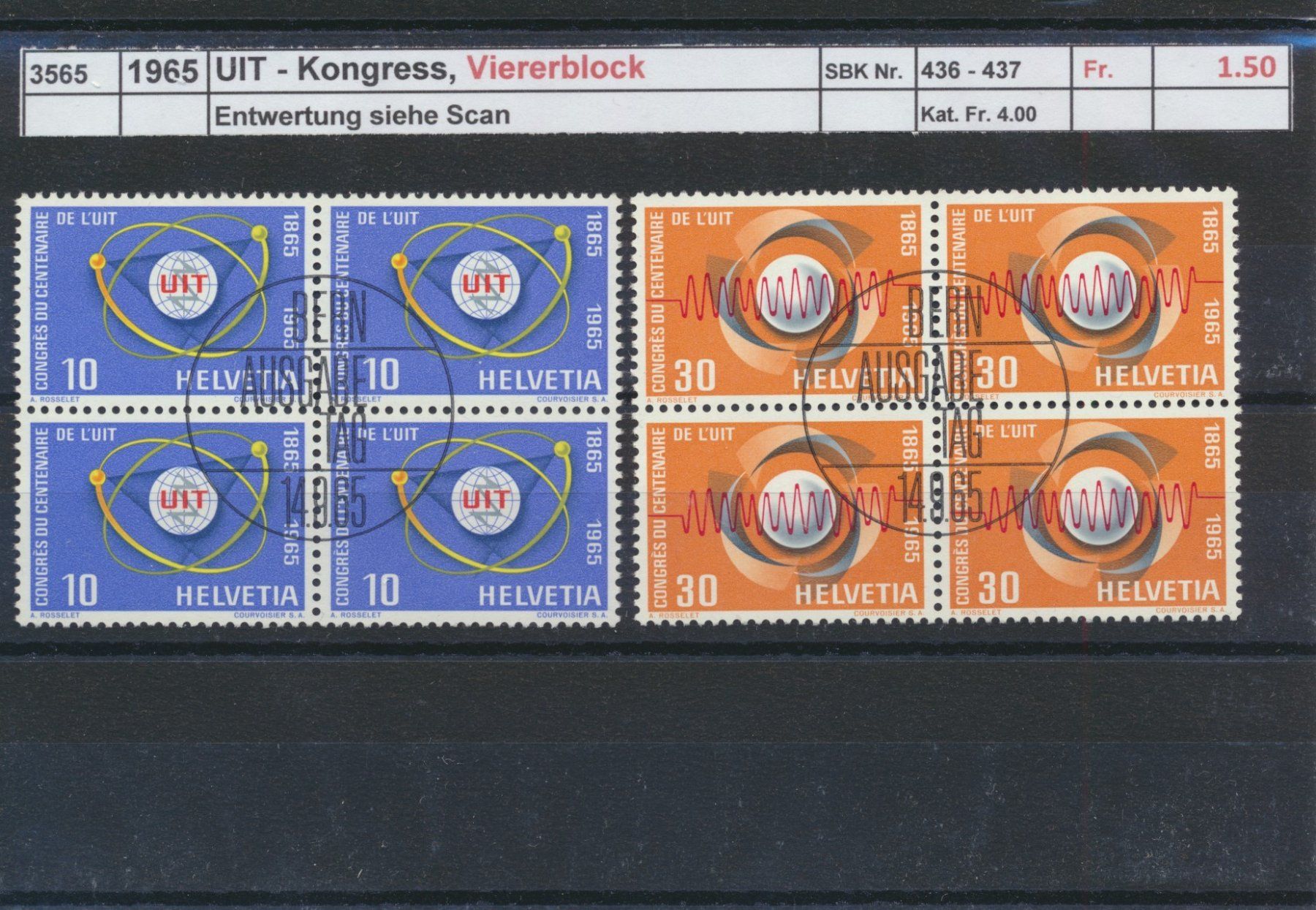 Tutti i francobolli: 1965 "UIT - Kongress", Viererblock, gestempelt – Usato da Winterthur venduto da Zupogeru
