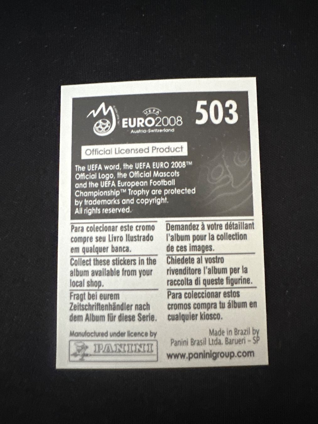Panini Carte collezionabili: Panini UEFA EM 2008 Sticker - Nr. 503 – Usato da Sulz AG venduto da DealWerk 1