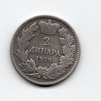 (319) Serbien, 2 Dinara, 1879, ss