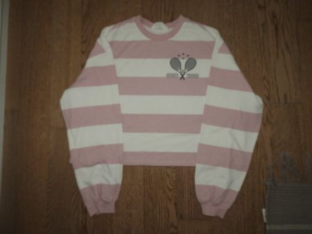 Teenie-Pullover gestreift rosa weiss Tennis, Grösse 158/164