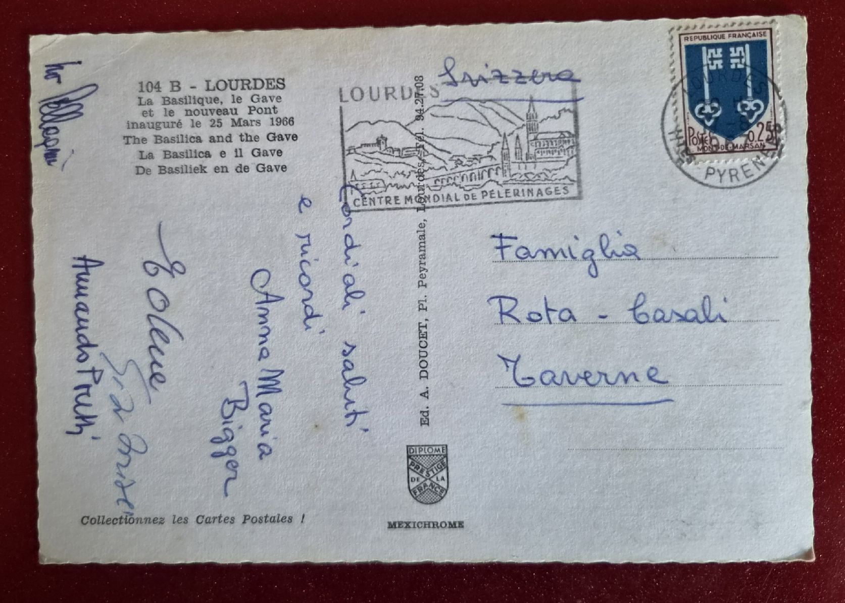 Ansichtskarten: Lourdes Basilika Kathedrale mit Brücke 1967 – Gebraucht aus Melchnau von Arthurius 1