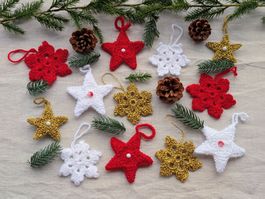 Häkel Weihnachtsanhänger 12er Set Rot Gold / Decors Noël