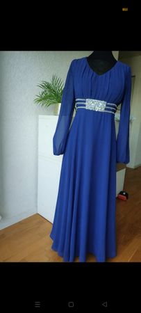 Robe de soirée bleue roi avec ceinture brillante, taille