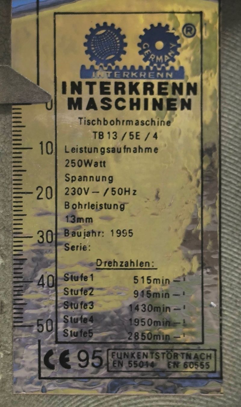 Bohrmaschinen: Tischbohrmaschine Interkrenn TB 13/5E/4 – Gebraucht aus Uerikon von  3