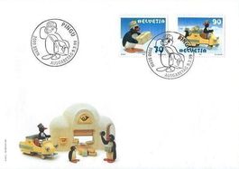 Pingu 1Satz kompl.Sondermarken auf CH-Brief, 2x abgestempelt