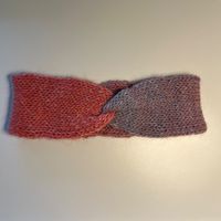 Kinder-Stirnband handgestrickt Rot/Grau 24x8cm NEU