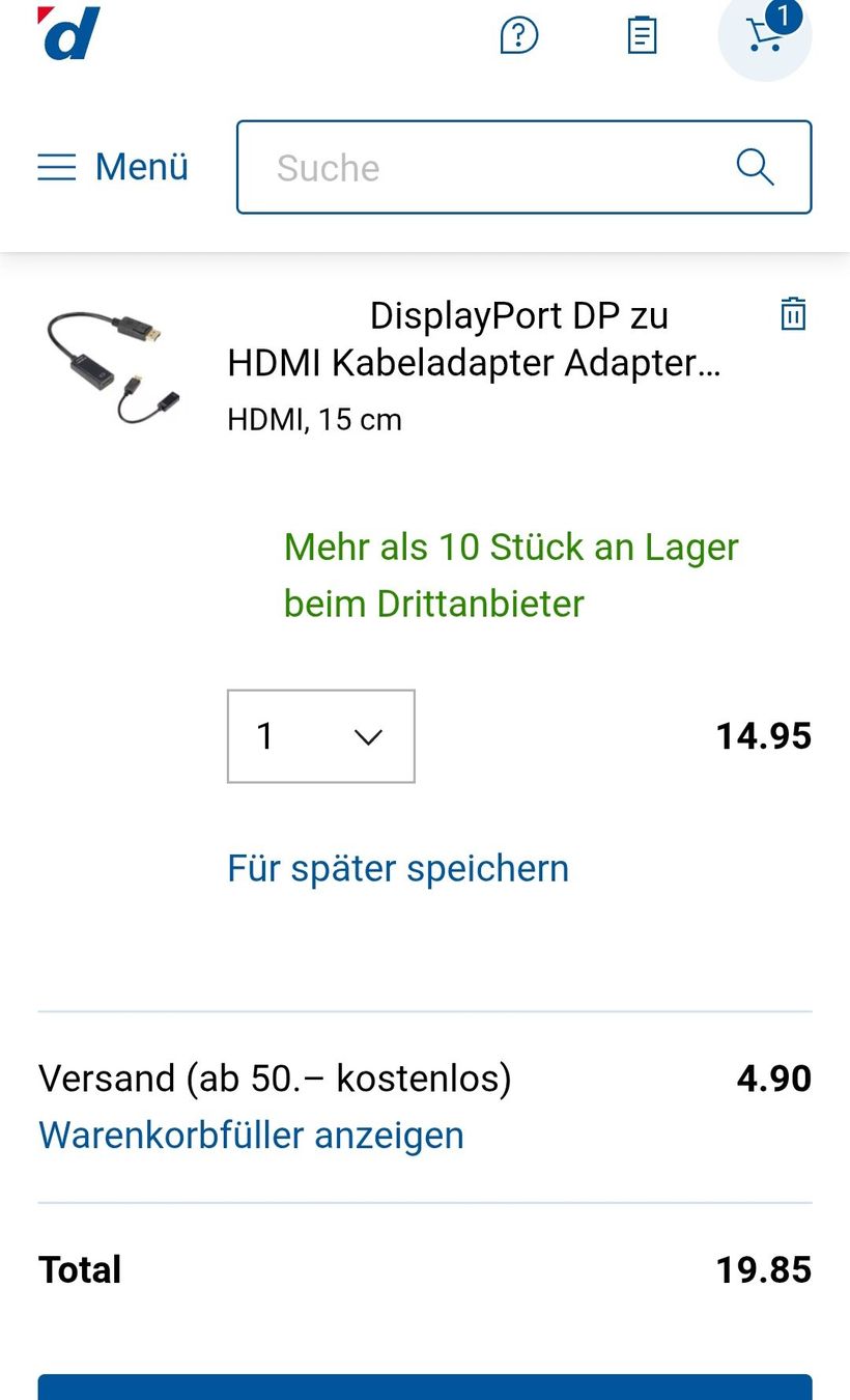 Unità & Adattatore: DisplayPort --> HDMI 4K Adapter / Digitec CHF 19.85 / DP 1.2 – Nuovo e nell'imballaggio originale da Uster venduto da -FPS- 1