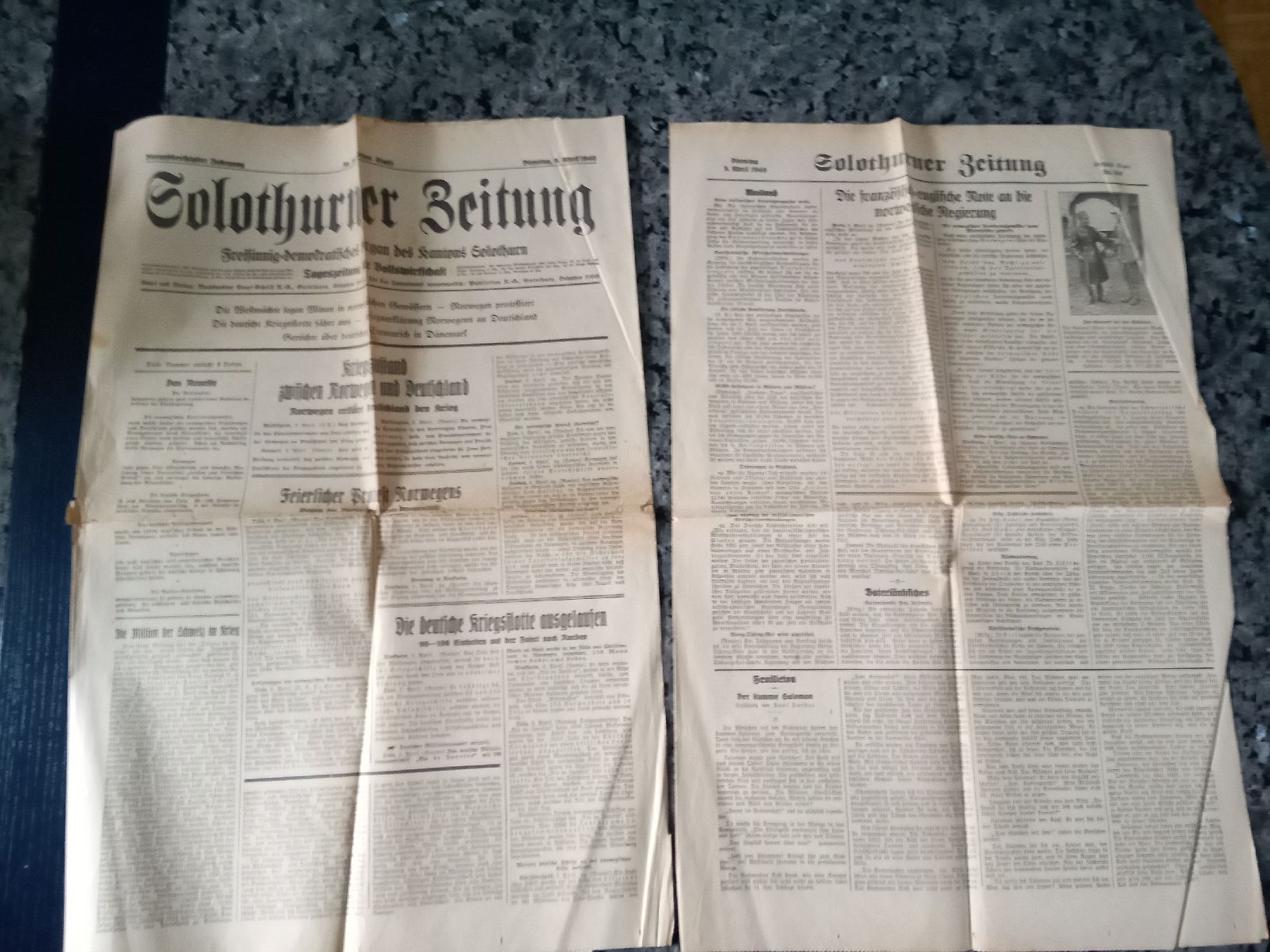 Riviste & Magazine: Solothurner Zeitung 9. April. 1940 – Usato da Hägendorf venduto da Yahuhu01 1