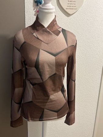 Damen Langarmshirt braun geometrisches Muster Gr. S