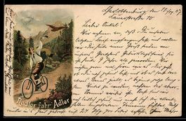 Litho Mann auf einem Adler Fahrrad in de